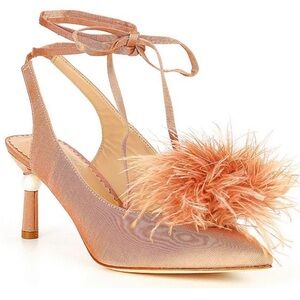 Antonio Melani x Nicola Bathie Claire Ostrich Feather Ankle Wrap Pumps